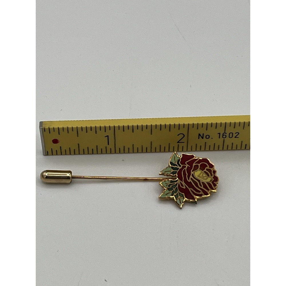 Vintage Hummel Red Rose Silver Plated Stick Pin Lapel Valentine's Day Gift - Picture 8 of 8